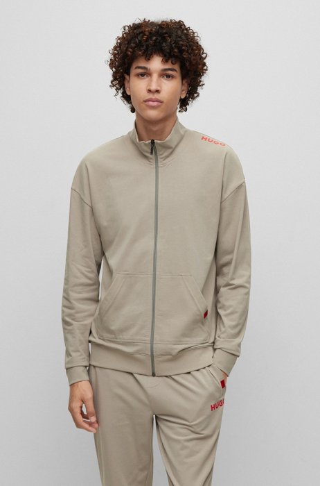 Loungewear-Jacke aus Stretch-Baumwolle mit charakteristischen Details, Hellgrün