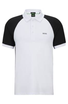 Hugo Boss Performance-stretch Slim-fit Polo Shirt With Colour-blocking In White