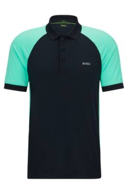 Hugo Boss Performance-stretch Slim-fit Polo Shirt With Colour-blocking In Dark Blue