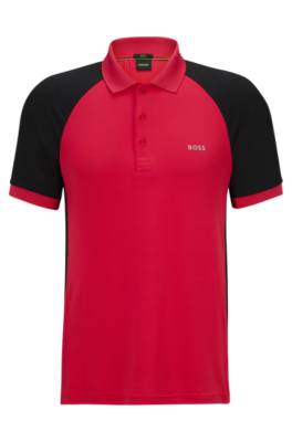 Hugo Boss Performance-stretch Slim-fit Polo Shirt With Colour-blocking In Red