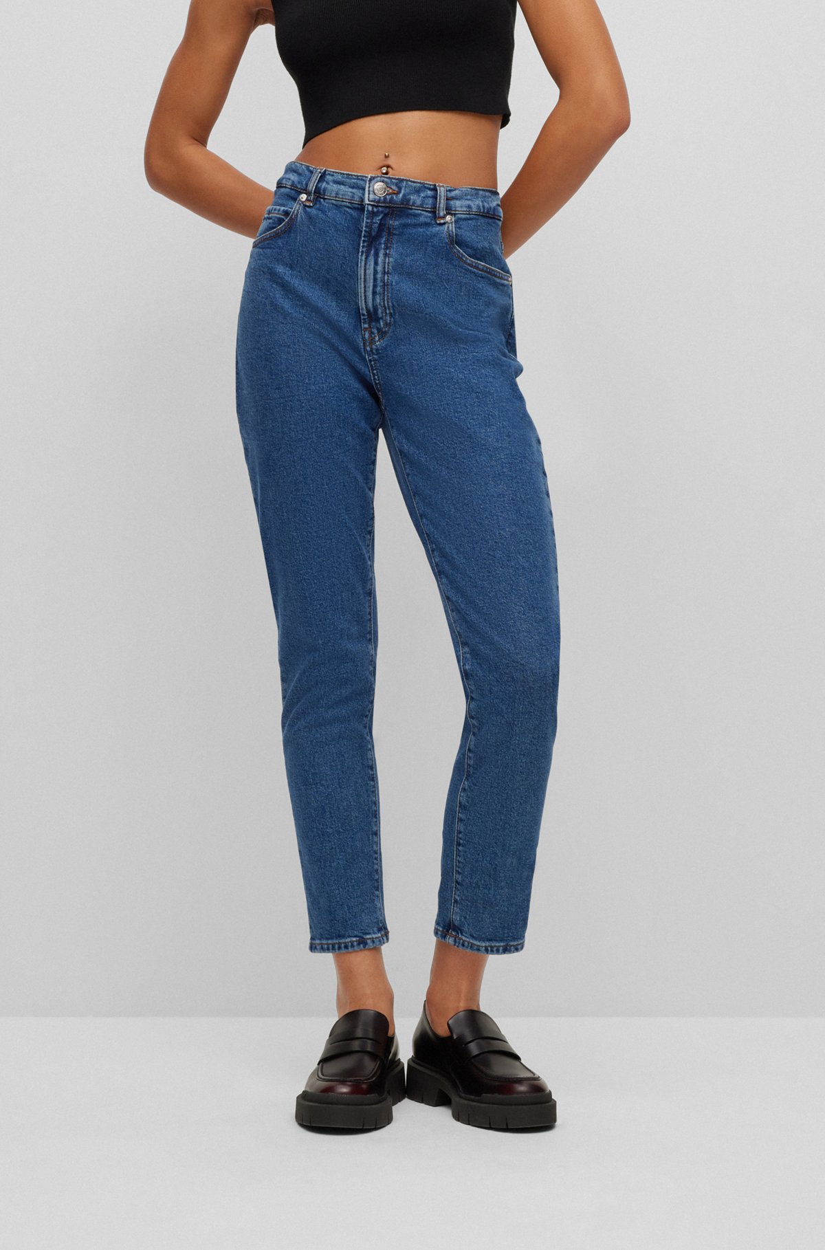 HUGO - Slim-fit mom jeans in blue stretch denim