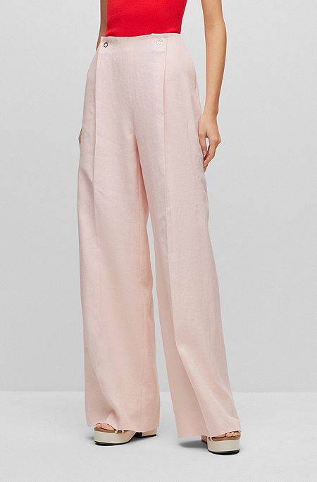 High-waisted regular-fit trousers in a linen blend, light pink