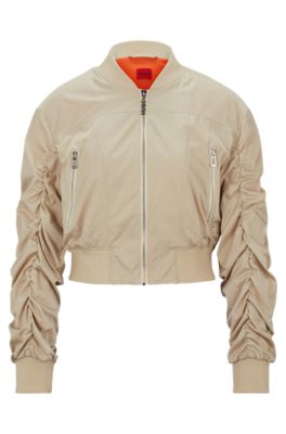 HUGO - Cropped satin bomber jacket with ruched sleeves