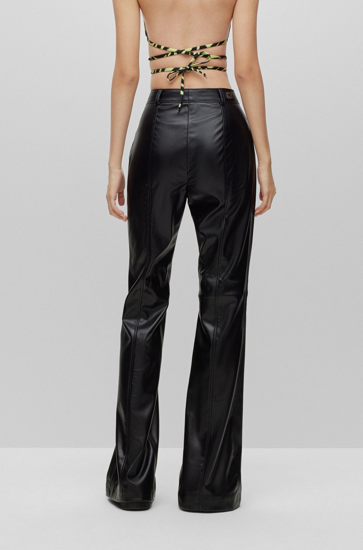 Regular-fit high-waisted trousers in faux leather, Black
