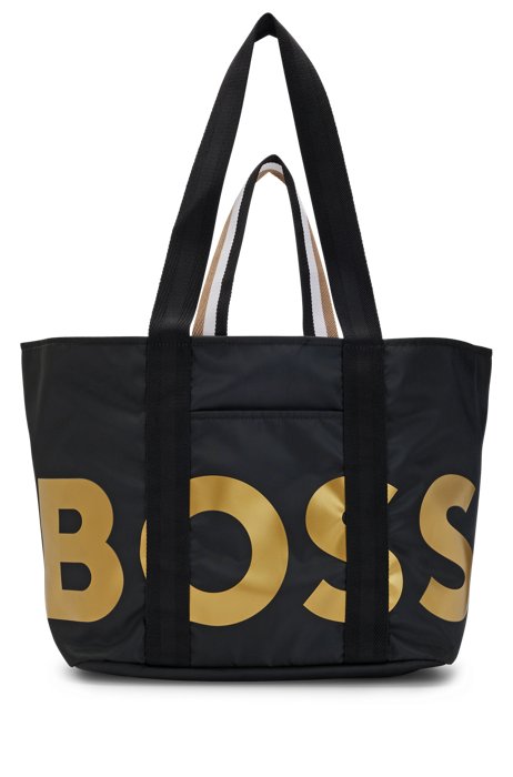 Tote bag in recycled fabric with metallic logo, Black