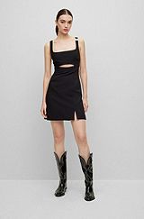 Slim-fit dress with cut-out detail and strap logo, Black