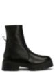 Zip-up leather boots with logo pull loop, Black