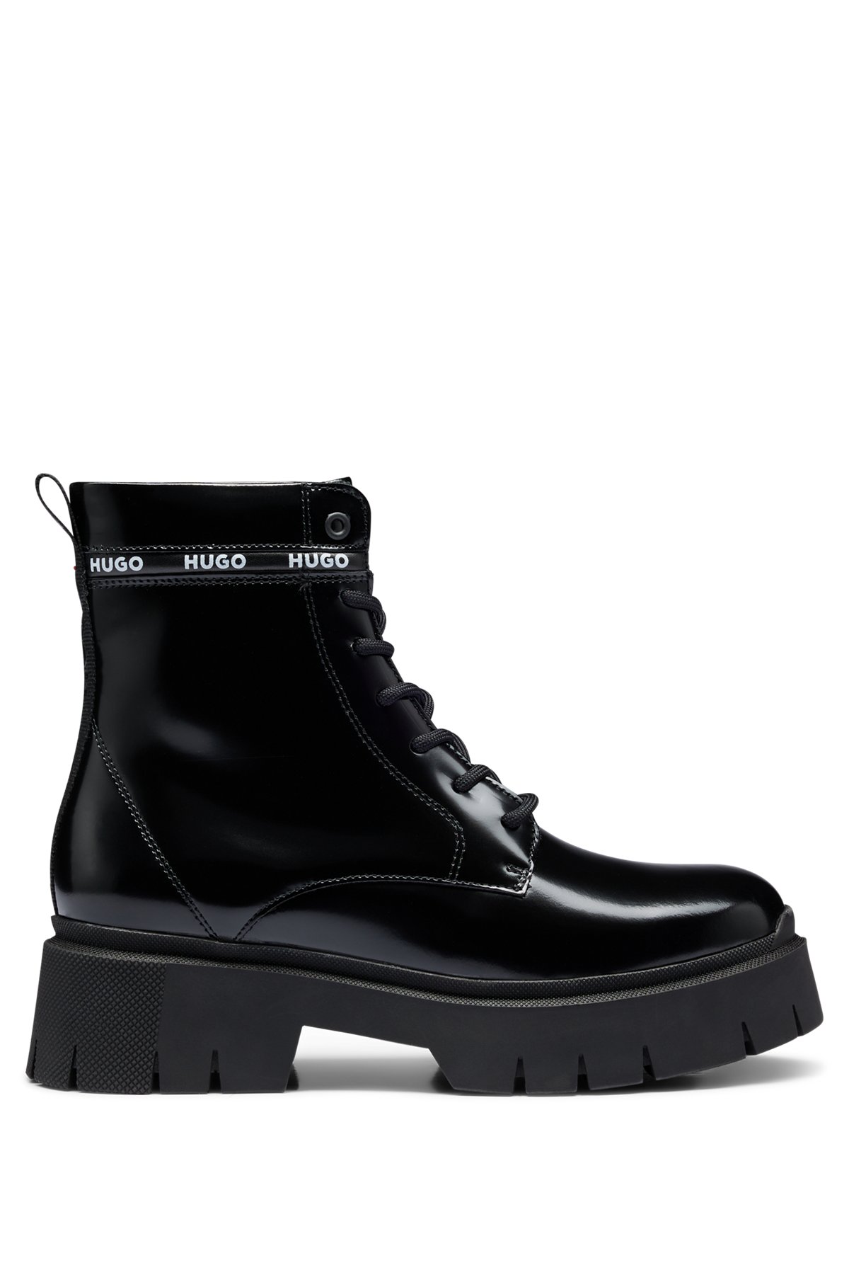 Calf boots in leather with logo-tape trim, Black