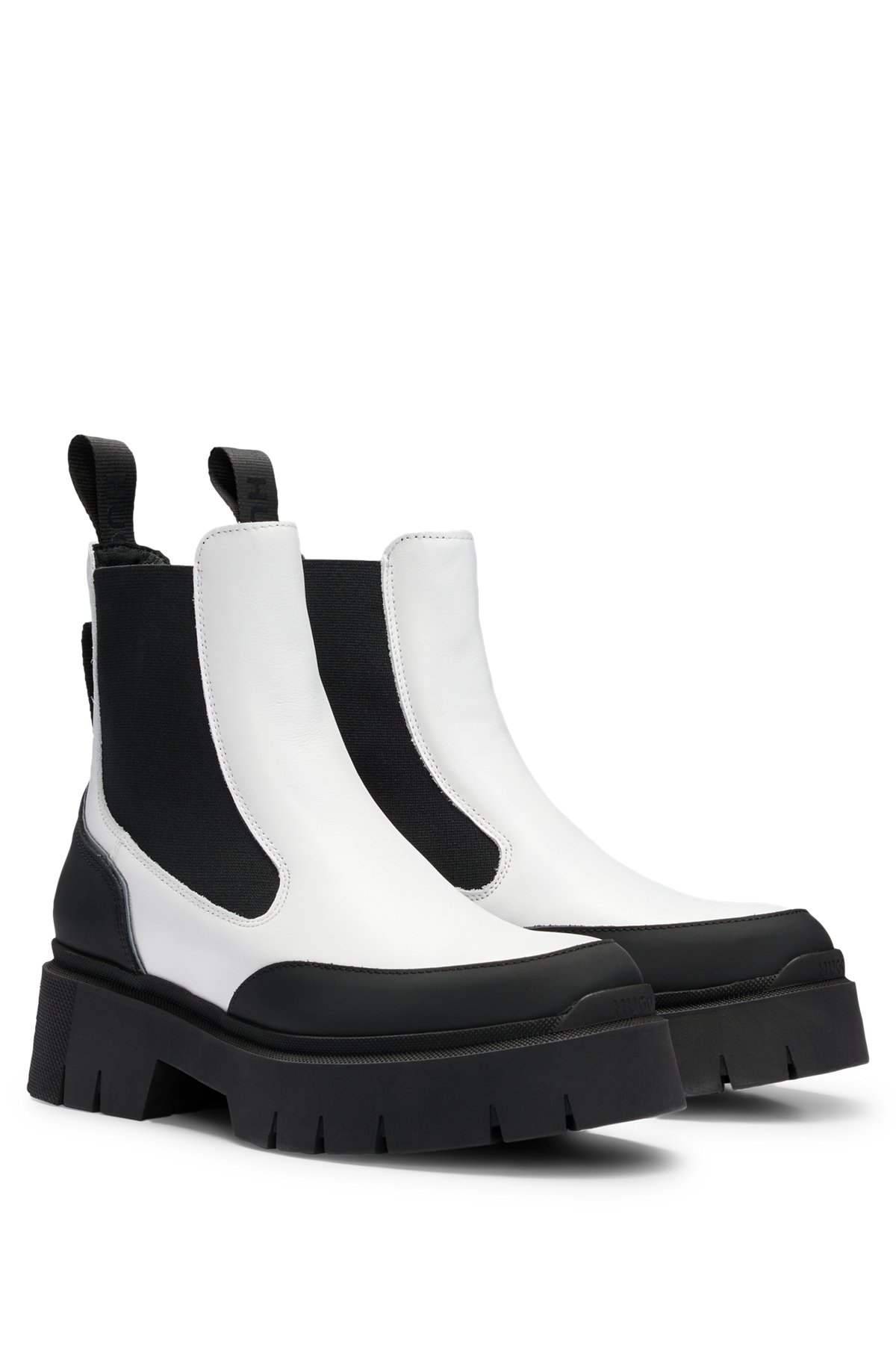 Chunky leather Chelsea boots with logo-tape pull loops, White
