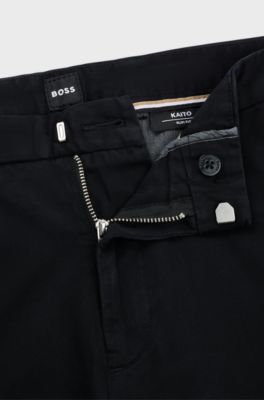 Chino slim fit in gabardine di cotone elasticizzato, Nero