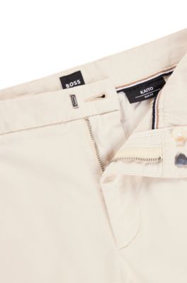 Slim-fit chinos in stretch-cotton gabardine, Natural
