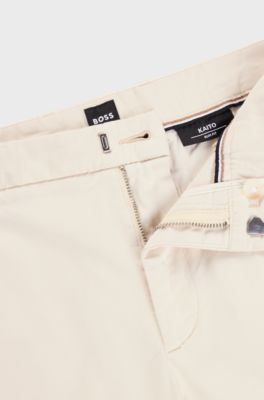 Slim-fit chinos in stretch-cotton gabardine, Natural
