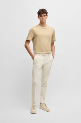 Slim-fit chinos in stretch-cotton gabardine, Natural