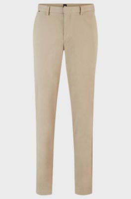 Chino slim fit in gabardine di cotone elasticizzato, Beige chiaro