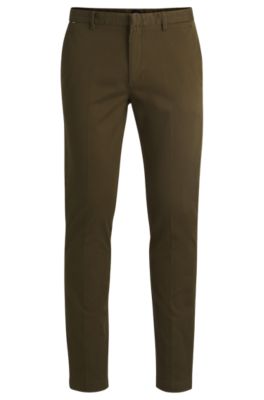 Slim-fit chinos in stretch-cotton gabardine, Olive