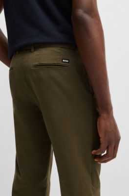 Slim-fit chinos in stretch-cotton gabardine, Olive
