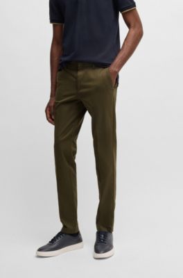 Slim-fit chinos in stretch-cotton gabardine, Olive