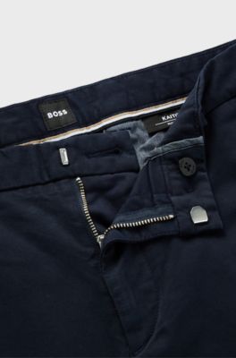 Chino Slim en gabardine de coton stretch, Bleu fonc&eacute;