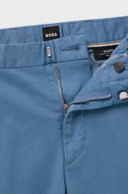 Slim-fit chinos in stretch-cotton gabardine, Light Blue