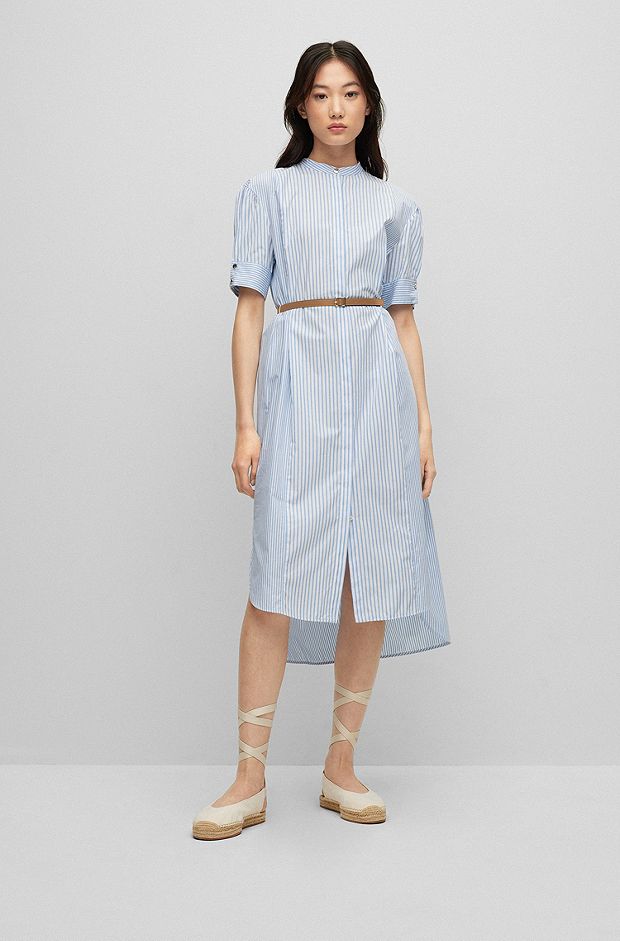 Organic-cotton shirt dress with vertical stripes, Light Blue