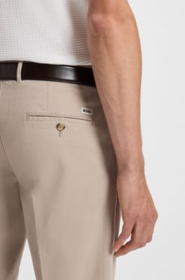 Regular-fit chinos in stretch-cotton gabardine, Light Beige