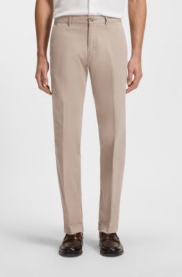 Regular-fit chinos in stretch-cotton gabardine, Light Beige