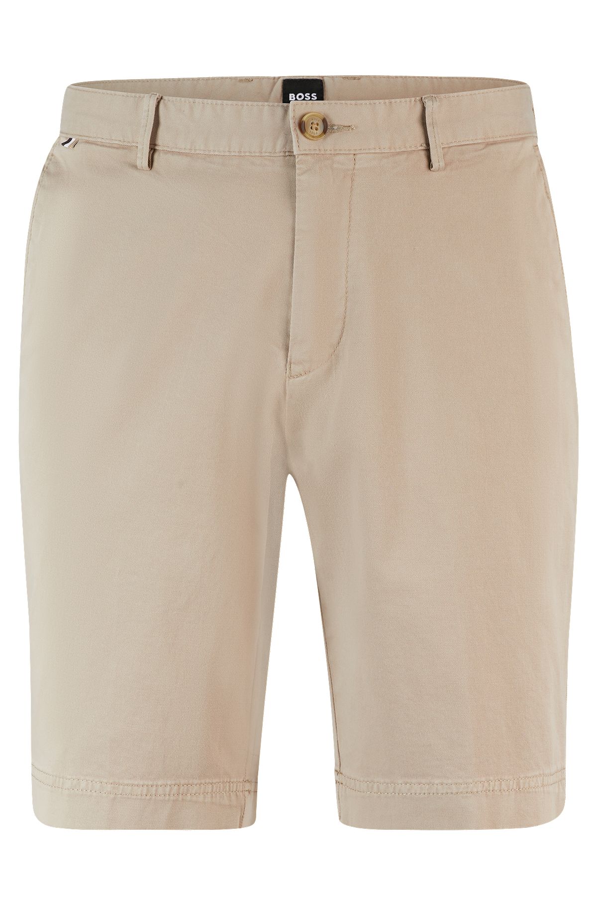 Slim-Fit Shorts aus elastischer Baumwoll-Gabardine, Hellbeige