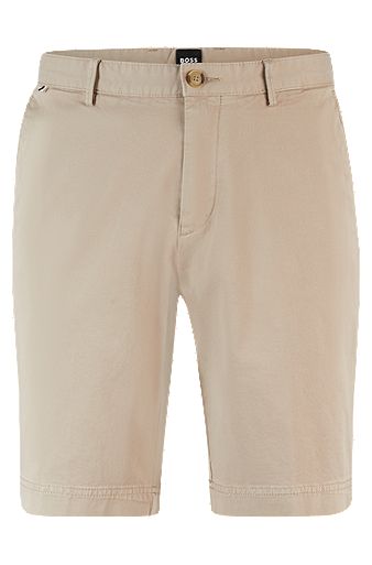 Slim-Fit Shorts aus elastischer Baumwoll-Gabardine, Hellbeige