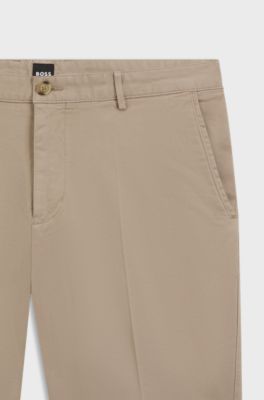Bermuda slim fit in gabardine di cotone elasticizzato, Beige chiaro
