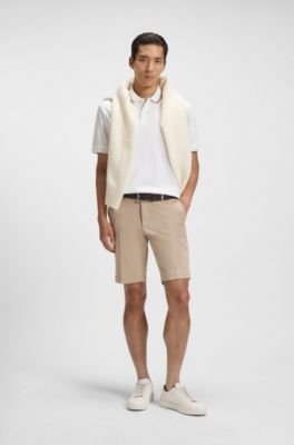 Bermuda slim fit in gabardine di cotone elasticizzato, Beige chiaro