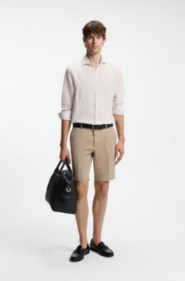 Slim-fit shorts in stretch-cotton gabardine, Light Beige