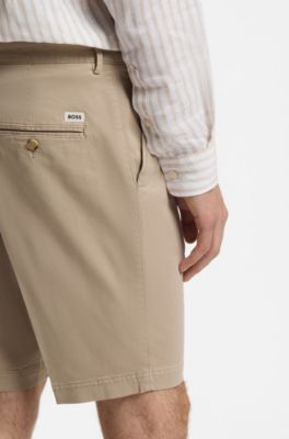 Bermuda slim fit in gabardine di cotone elasticizzato, Beige chiaro