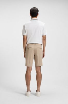 Shorts slim fit en tejido de gabardina de algod&oacute;n el&aacute;stico, Beige claro