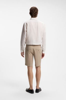 Bermuda slim fit in gabardine di cotone elasticizzato, Beige chiaro