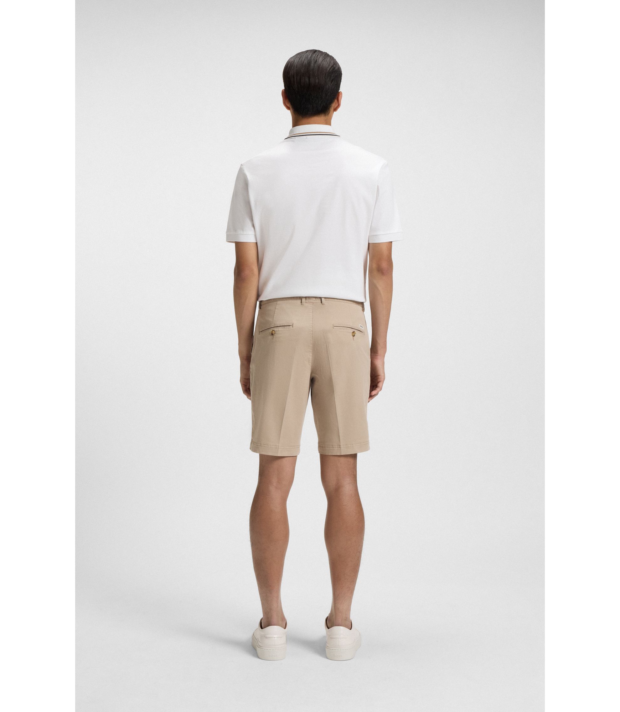 BOSS Slim-fit shorts in stretch-cotton gabardine Light Beige