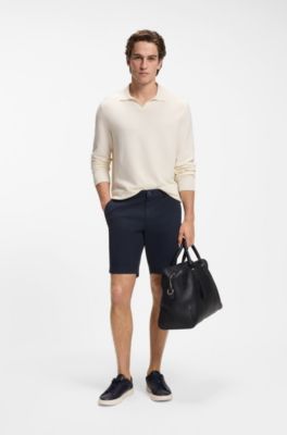 Bermuda slim fit in gabardine di cotone elasticizzato, Blu scuro