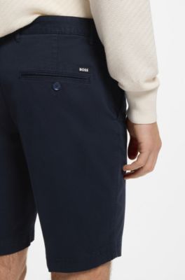 Bermuda slim fit in gabardine di cotone elasticizzato, Blu scuro