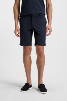 Bermuda slim fit in gabardine di cotone elasticizzato, Blu scuro