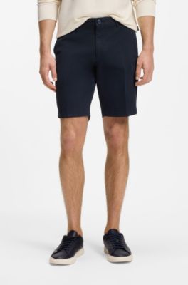 Bermuda slim fit in gabardine di cotone elasticizzato, Blu scuro