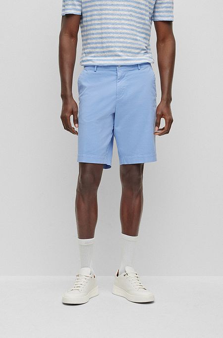 Slim-fit shorts in stretch-cotton gabardine, Light Blue