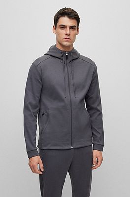 BOSS Zip up hoodie in cotton with curved logo