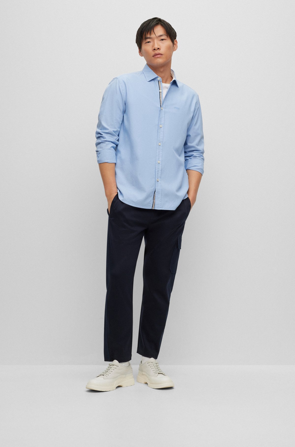 Regular-fit shirt in organic Oxford cotton, Light Blue