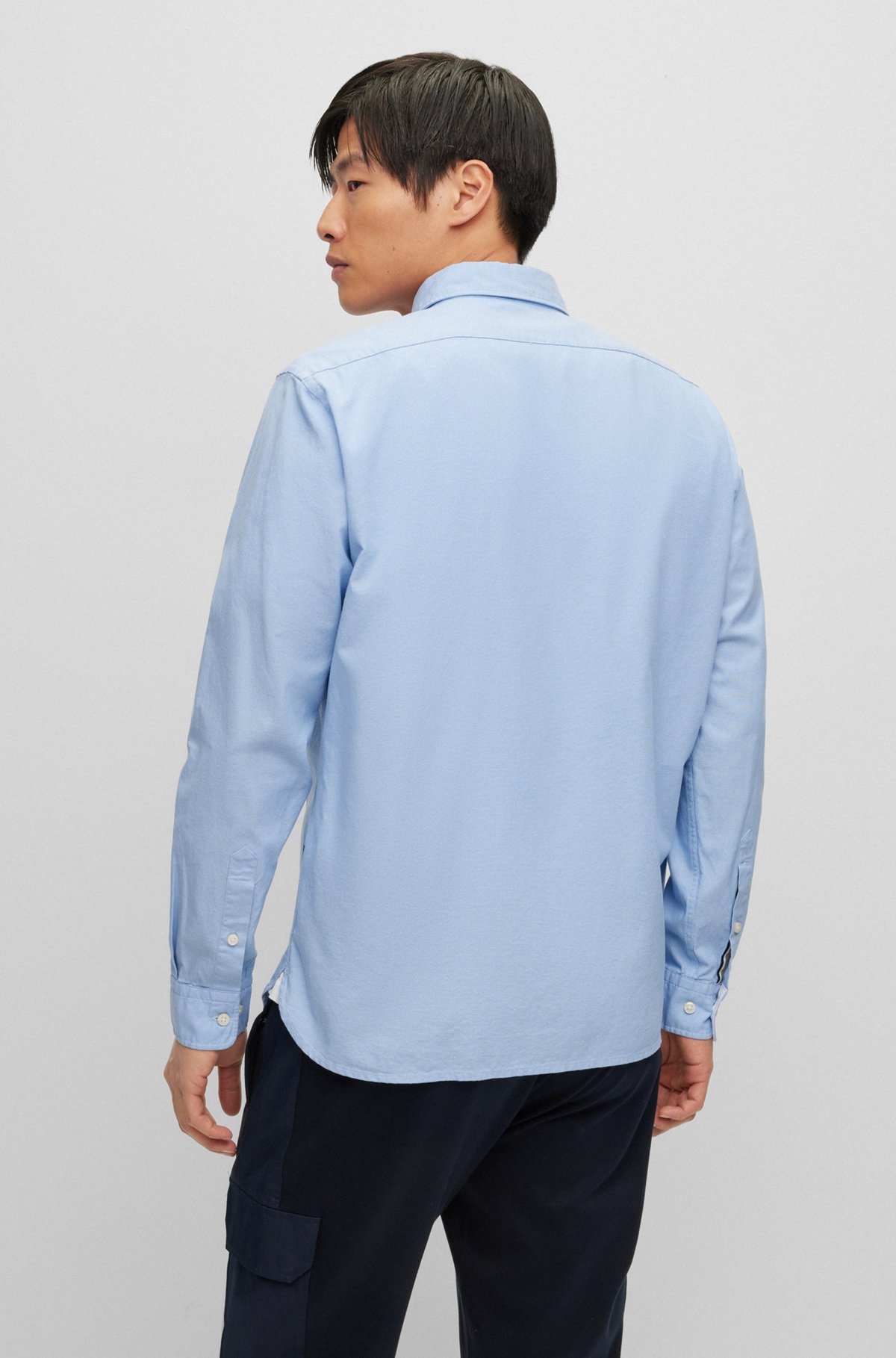 Regular-fit shirt in organic Oxford cotton, Light Blue
