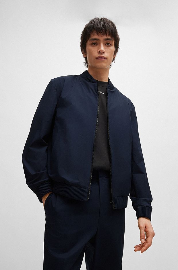 Slim-fit jacket in performance-stretch cotton, Dark Blue