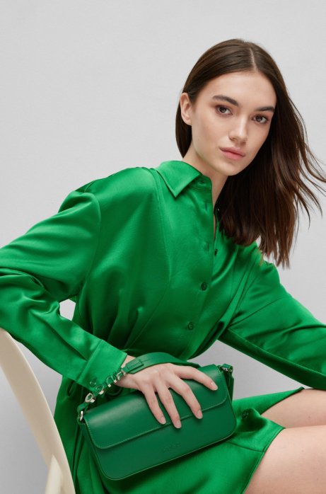 HUGO BOSS FAUX-LEATHER SHOULDER BAG WITH METALLIC-LOGO STRAP