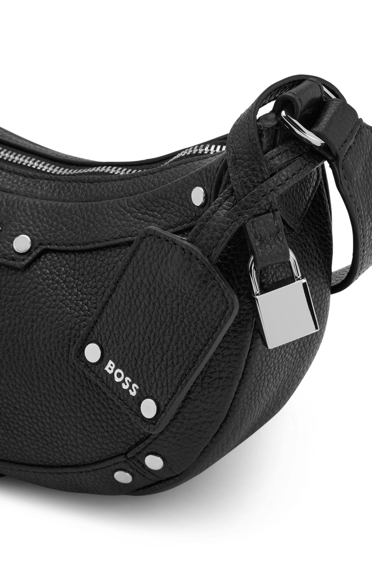 BOSS - Hobo Bag aus Leder mit Vorhängeschloss und Metallnieten