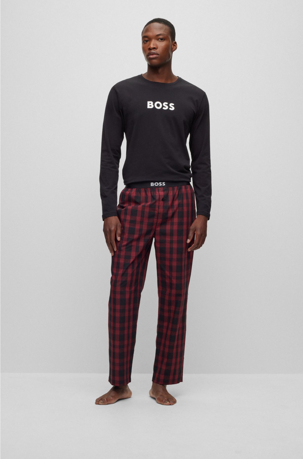 BOSS - Regular-fit contrast pyjamas with logos