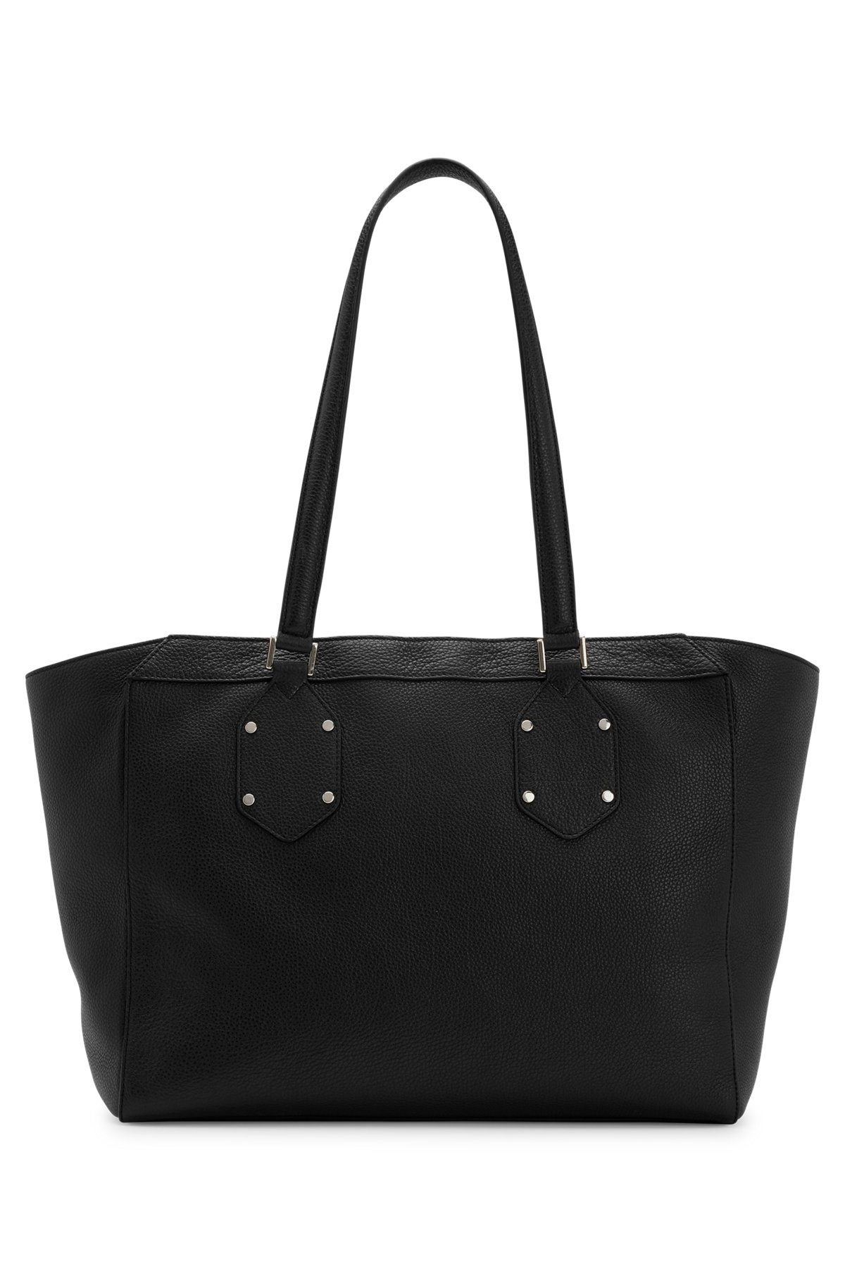 Leather shopper bag with branded padlock, Black