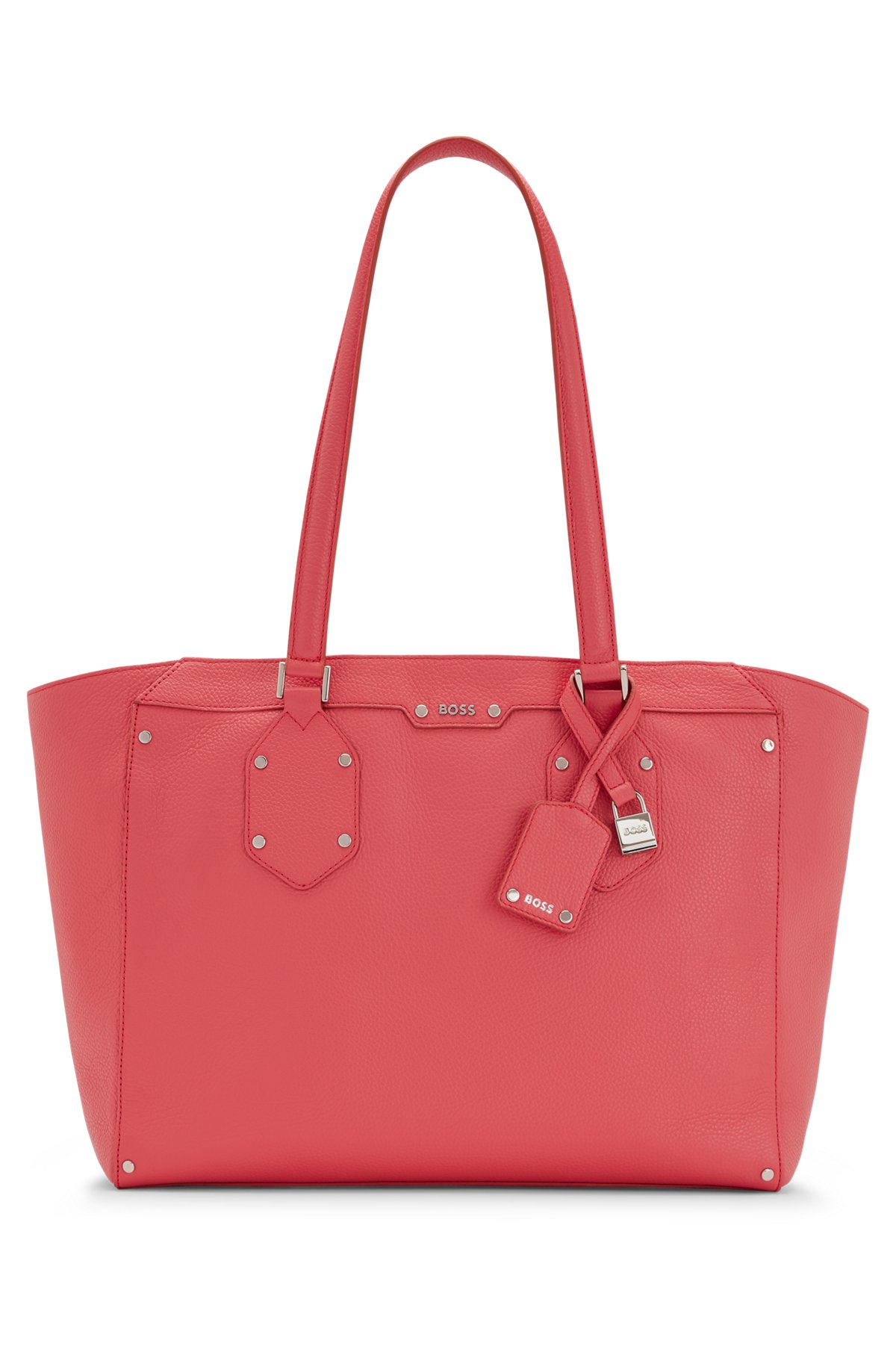 Leather shopper bag with branded padlock, Pink