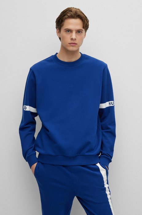 Sweater van katoenen sweatstof met logo-artwork, Blauw